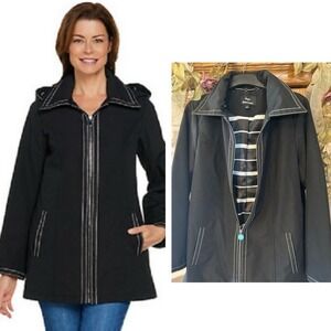 Dennis Basso Jacket Black & White Lightweight Rain Coat Medium‎